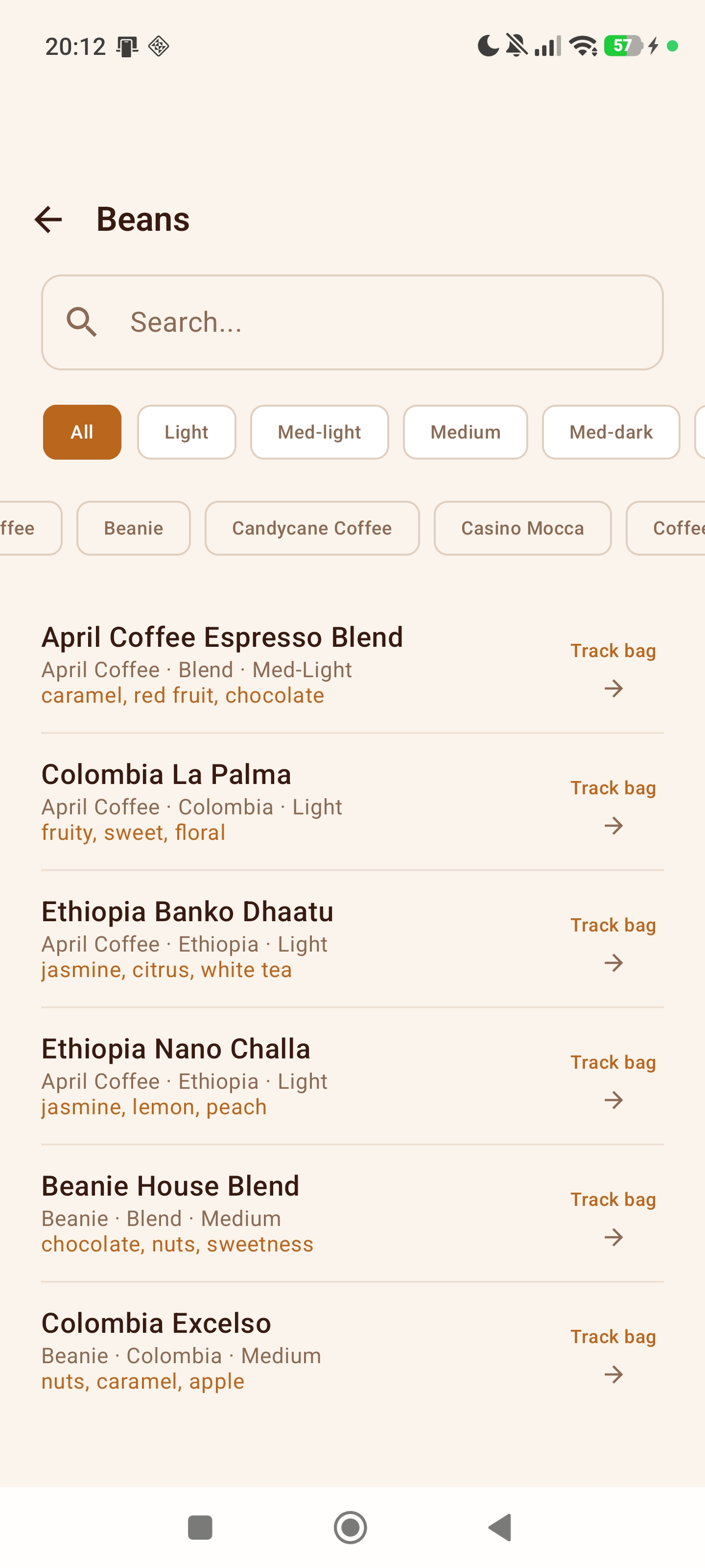 Coffee beans database