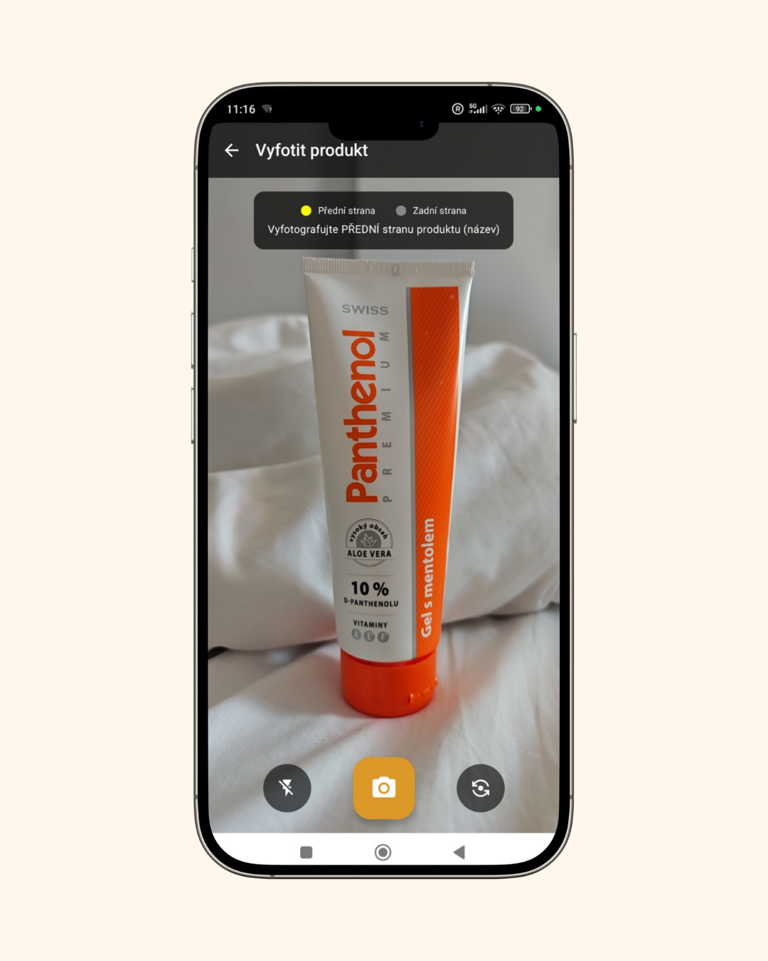 Screenshot aplikace - skenování produktu