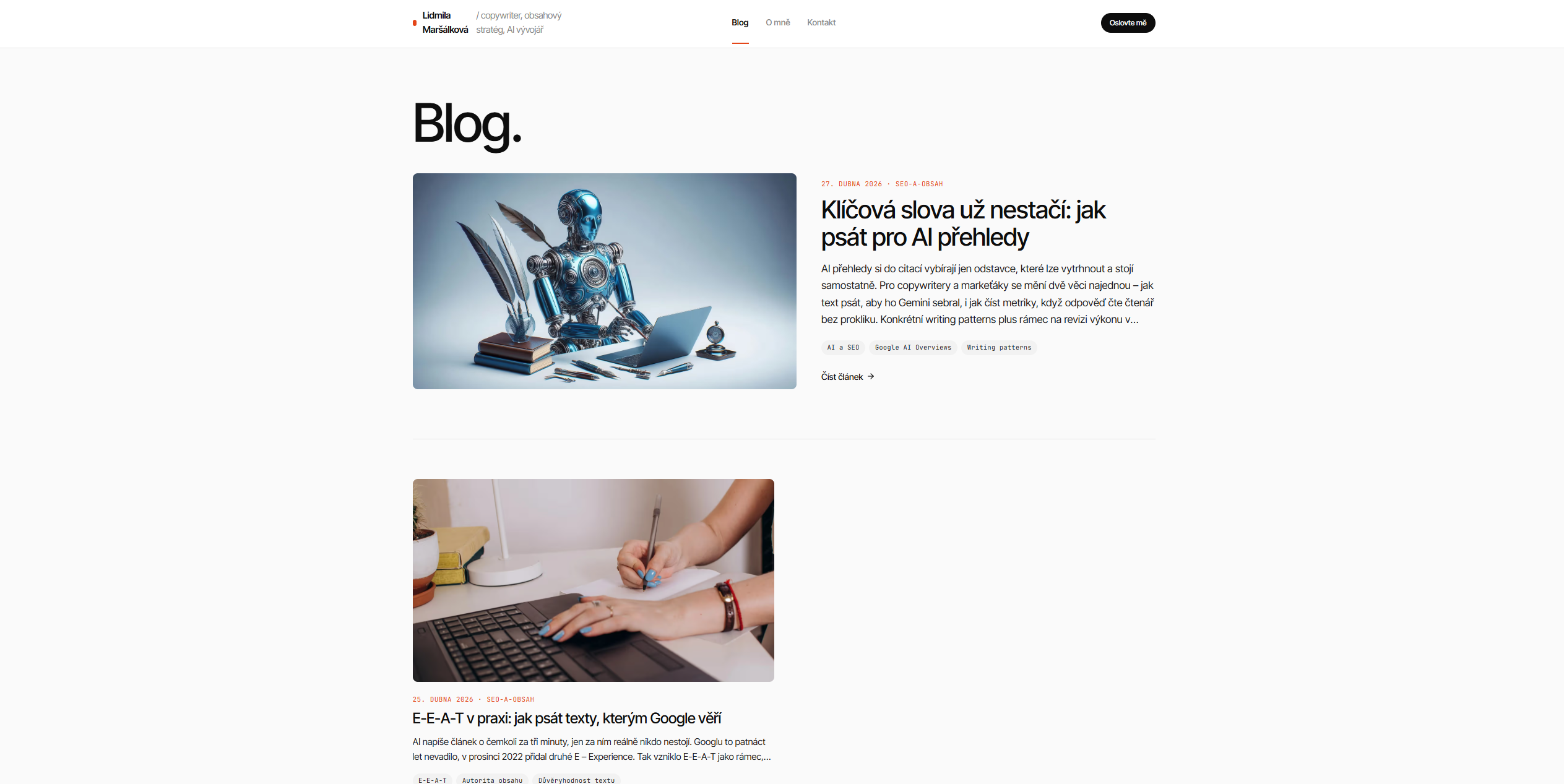 Blog s články o SEO, AI a copywritingu
