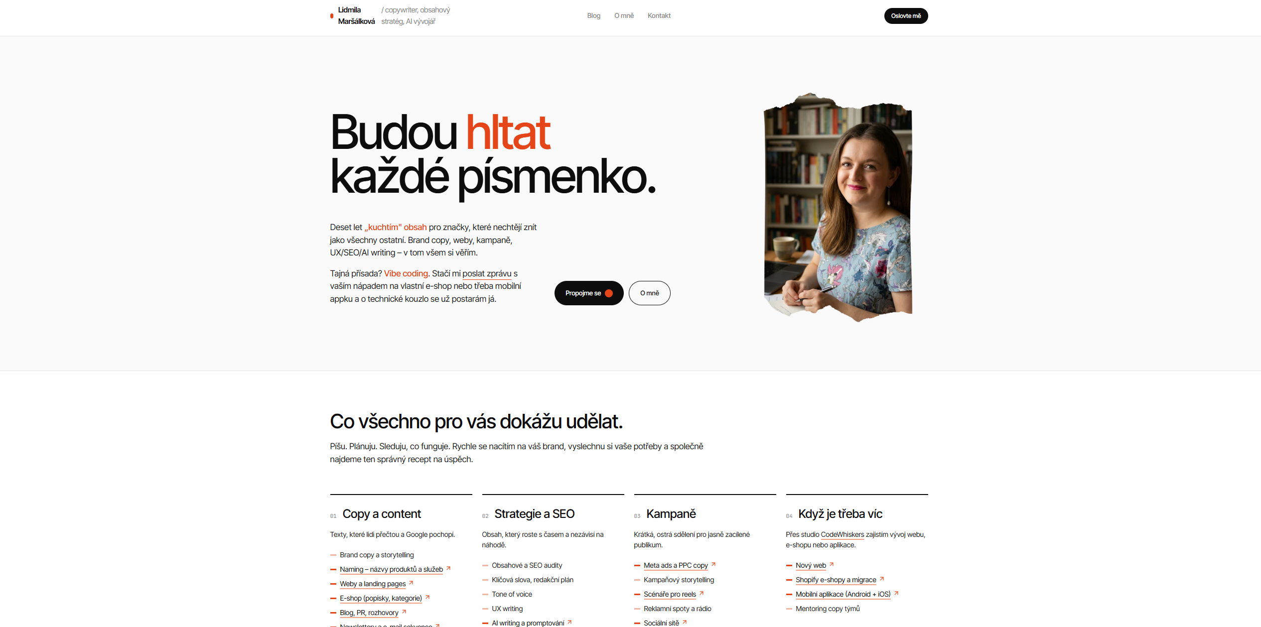 Homepage s hero sekcí a servisními bloky