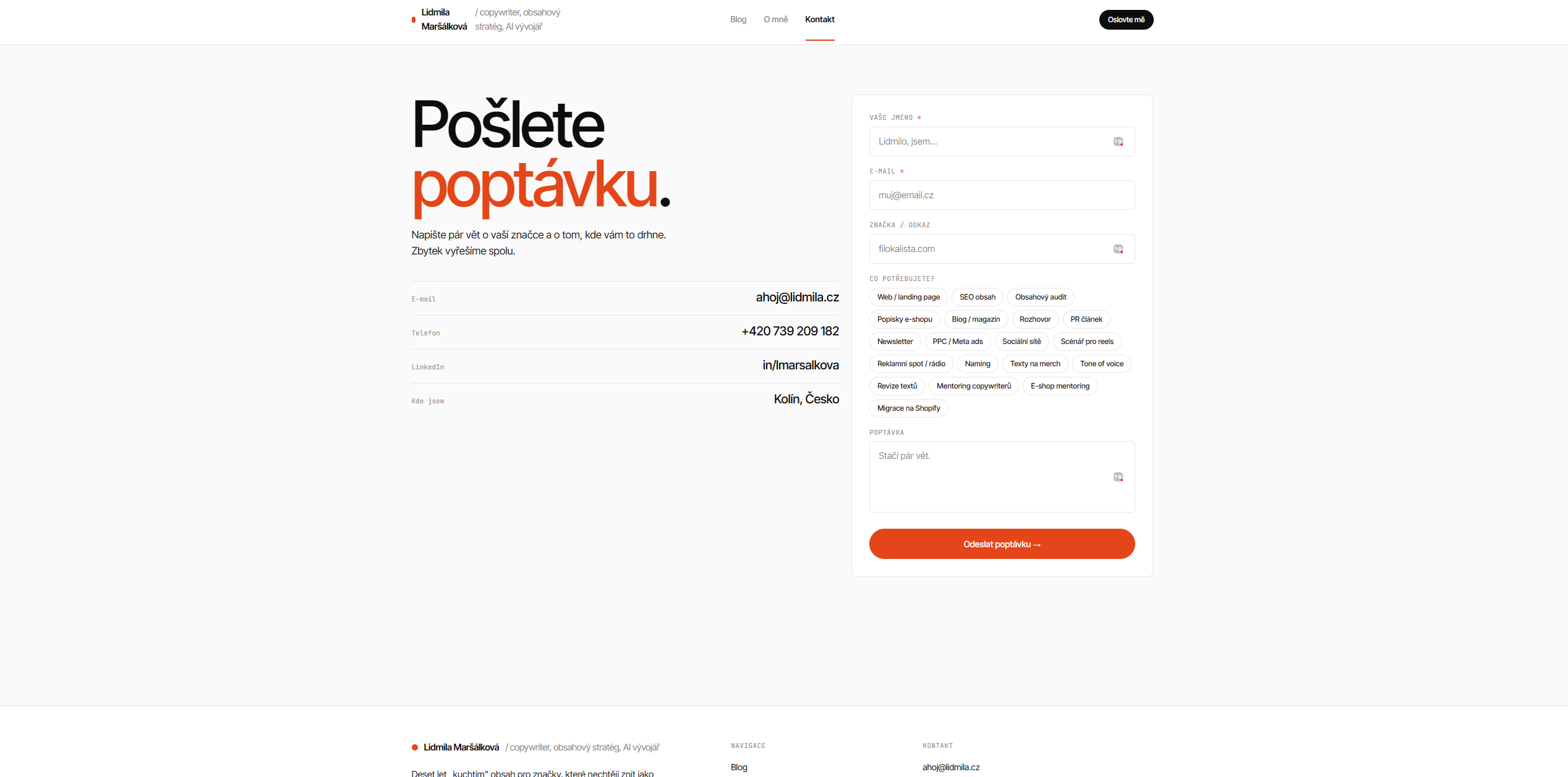 Kontaktní formulář s 19 zaškrtávacími službami